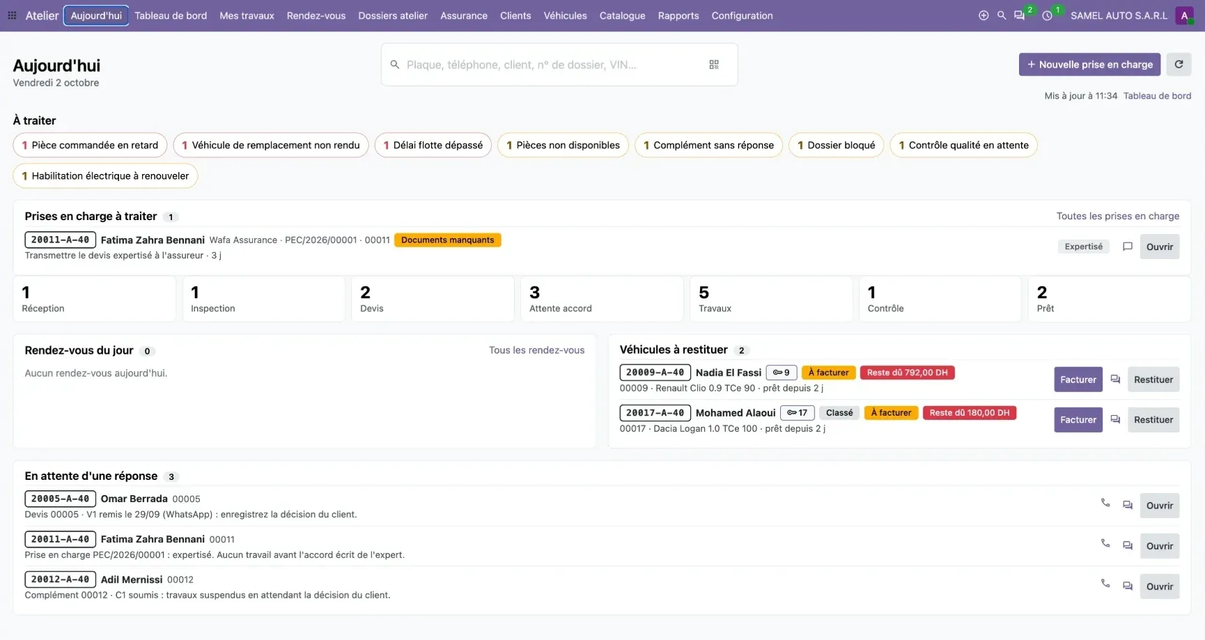 Aperçu de l’interface : Odoo Garage