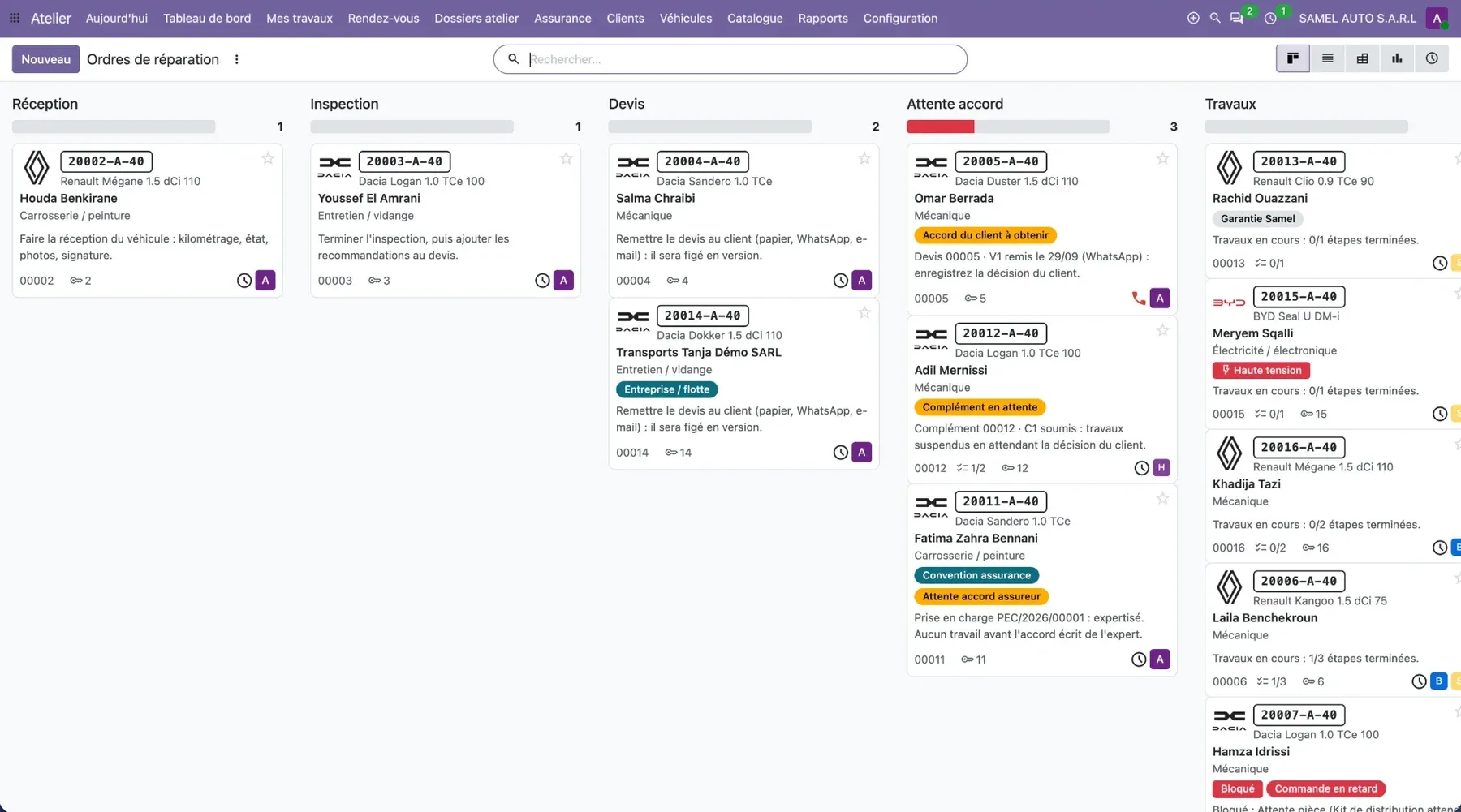 Interface du projet Samel Auto