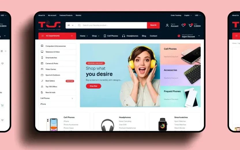 La page d’accueil de la boutique TIS sur tablette